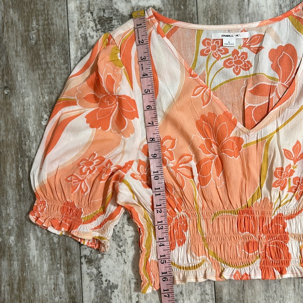 O'Neill Floral V-Neck Crop Top - Orange and White L - Picture 11 of 15